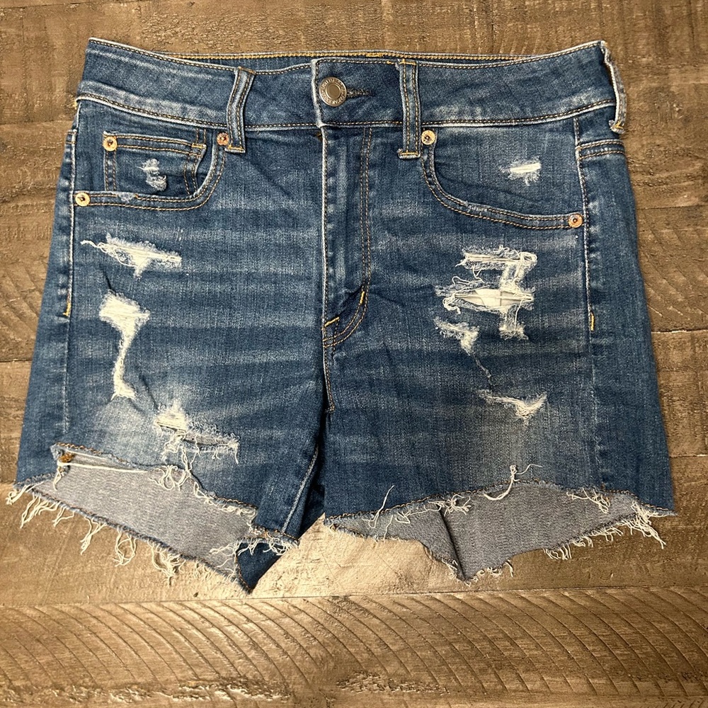 American Eagle Distressed Denim Women Shorts Hi Rise Shortie